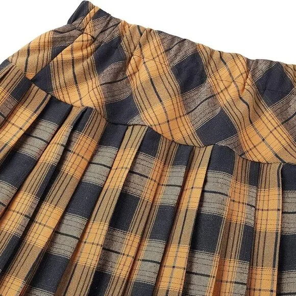 Women's Elastic Waist Tartan Pleated School Skirt - Picture 4 of 6